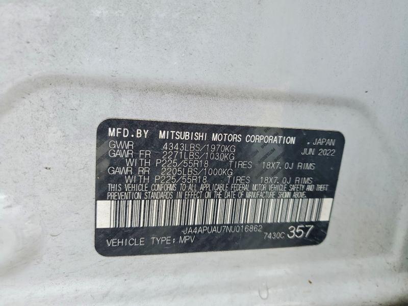 Продажа на аукционе авто 2022 Mitsubishi Outlander Sport, vin: JA4APUAU7NU016862, номер лота: 51834476
