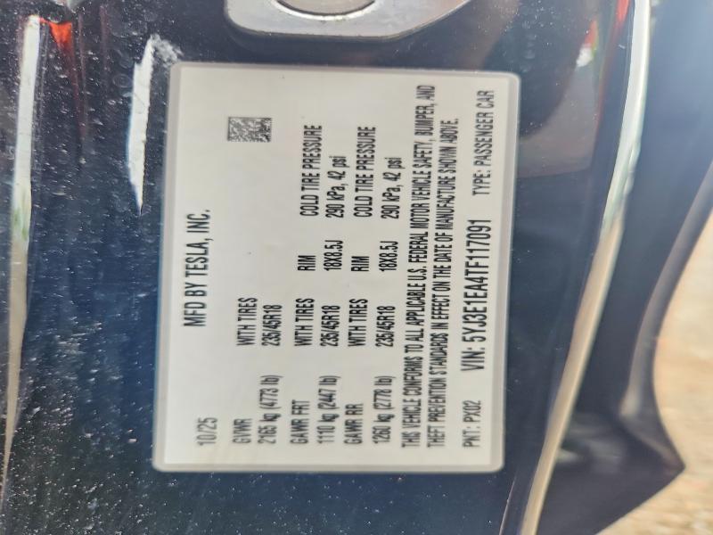 Продажа на аукционе авто 2026 Tesla Model 3, vin: 5YJ3E1EA4TF117091, номер лота: 52910826