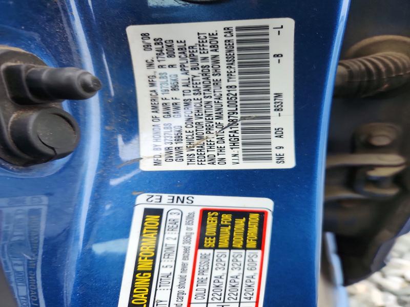 Auction sale of the 2009 Honda Civic, vin: 1HGFA16879L005218, lot number: 53400636