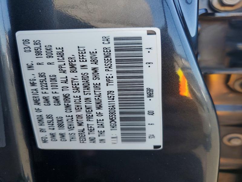 52100126 :رقم المزاد ، 1HGCM55806A114579 vin ، 2006 Honda Accord مزاد بيع