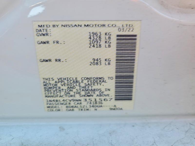 Продажа на аукционе авто 2022 Nissan Altima, vin: 1N4BL4CV9NN351567, номер лота: 53268136