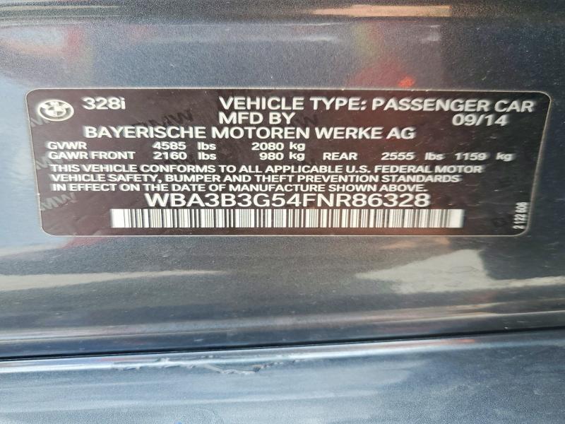2015 Bmw 328 მანქანა იყიდება აუქციონზე, vin: WBA3B3G54FNR86328, აუქციონის ნომერი: 54951206