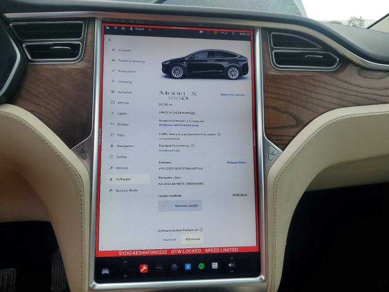 2017 Tesla Model X მანქანა იყიდება აუქციონზე, vin: 5YJXCAE24HF060222, აუქციონის ნომერი: 54559686