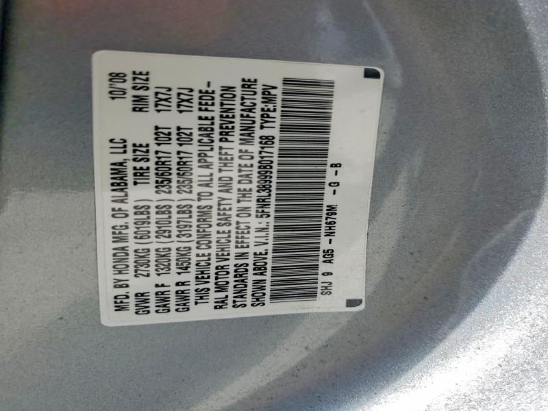 Aukcja sprzedaży 2009 Honda Odyssey, vin: 5FNRL38999B017168, numer aukcji: 54137466