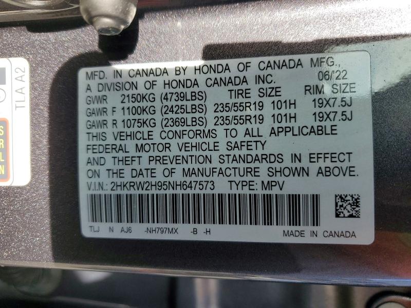 Aukcja sprzedaży 2022 Honda Cr-v, vin: 2HKRW2H95NH647573, numer aukcji: 54285846