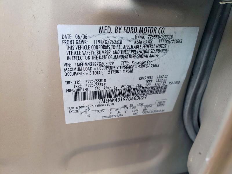 2007 Mercury Montego მანქანა იყიდება აუქციონზე, vin: 1MEHM43197G603029, აუქციონის ნომერი: 52677516