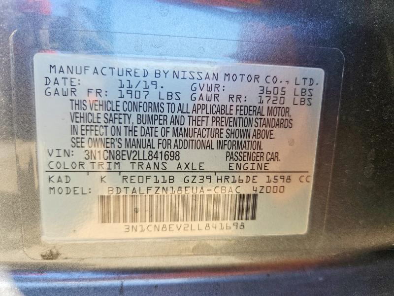Продаж на аукціоні авто 2020 Nissan Versa, vin: 3N1CN8EV2LL841698, номер лоту: 54203996