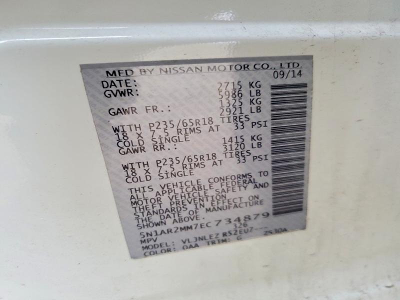 53245516 :رقم المزاد ، 5N1AR2MM7EC734879 vin ، 2014 Nissan Pathfinder مزاد بيع