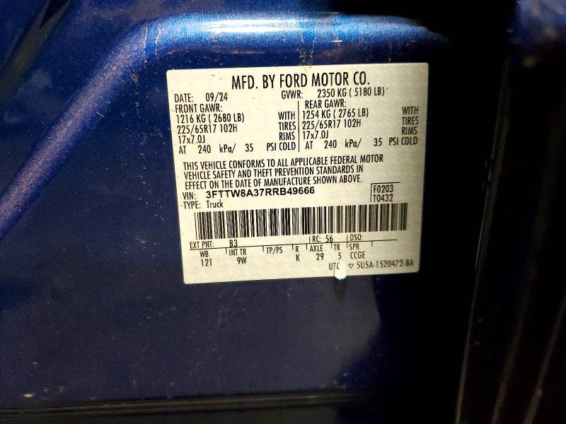 2024 Ford Maverick მანქანა იყიდება აუქციონზე, vin: 3FTTW8A37RRB49666, აუქციონის ნომერი: 54145926