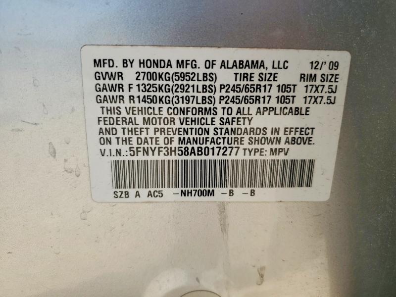 2010 Honda Pilot მანქანა იყიდება აუქციონზე, vin: 5FNYF3H58AB017277, აუქციონის ნომერი: 53812166