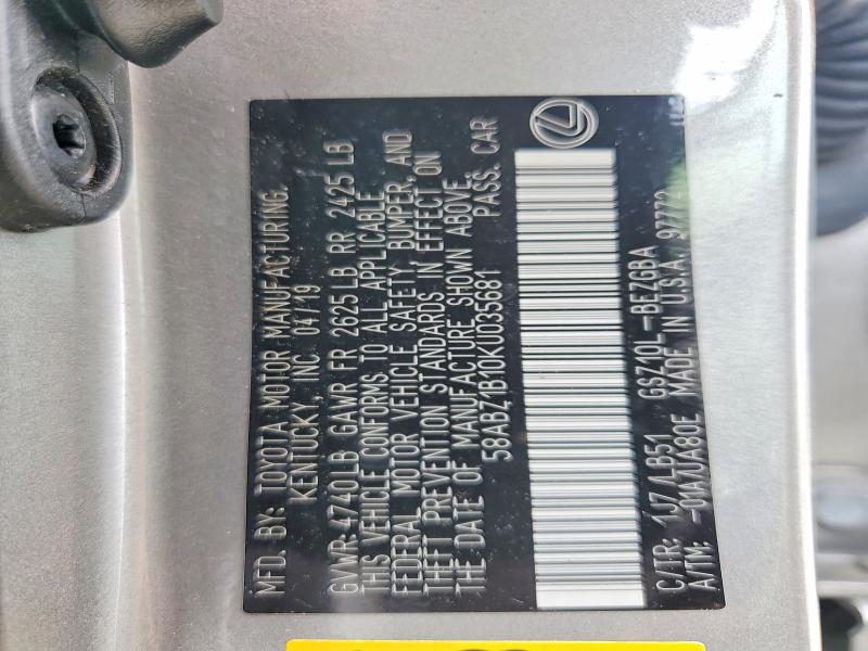 Aukcja sprzedaży 2019 Lexus Es, vin: 58ABZ1B10KU035681, numer aukcji: 55566106