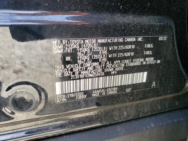 2022 Toyota Rav4 მანქანა იყიდება აუქციონზე, vin: 2T3S1RFV2NW259458, აუქციონის ნომერი: 52508586