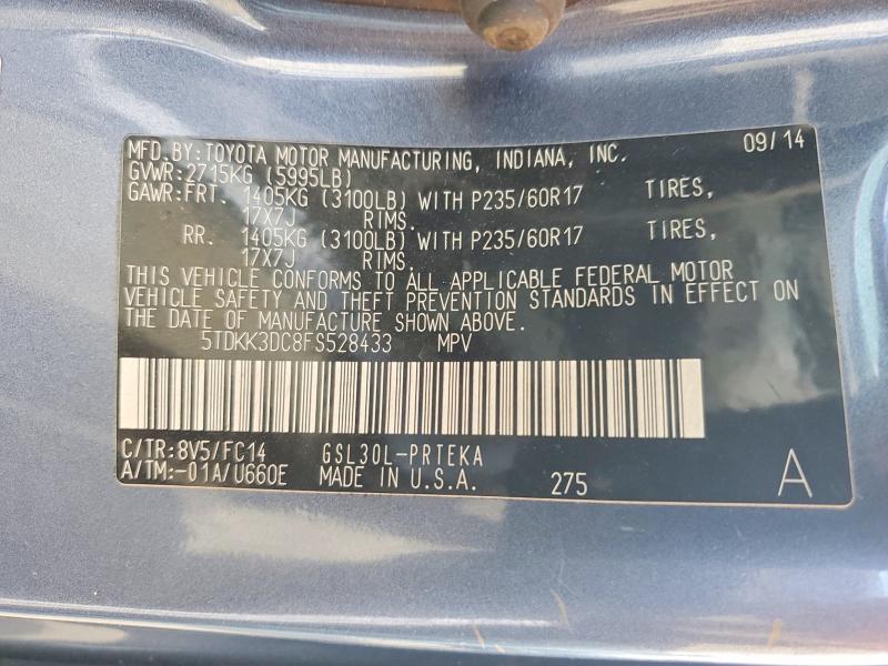 53578846 :رقم المزاد ، 5TDKK3DC8FS528433 vin ، 2015 Toyota Sienna مزاد بيع