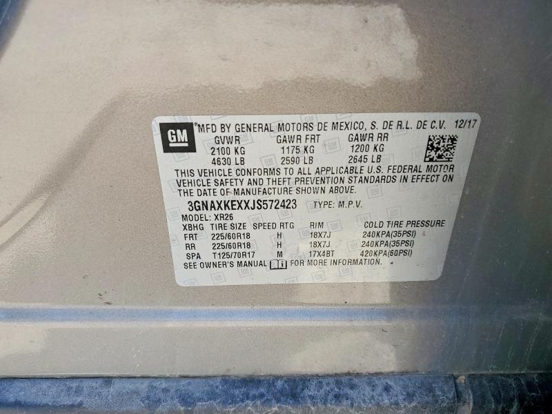 2018 Chevrolet Equinox მანქანა იყიდება აუქციონზე, vin: 3GNAXKEXXJS572423, აუქციონის ნომერი: 52870896