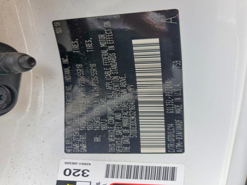 54509726 :رقم المزاد ، 5TDDZ3DC9KS216040 vin ، 2019 Toyota Sienna مزاد بيع