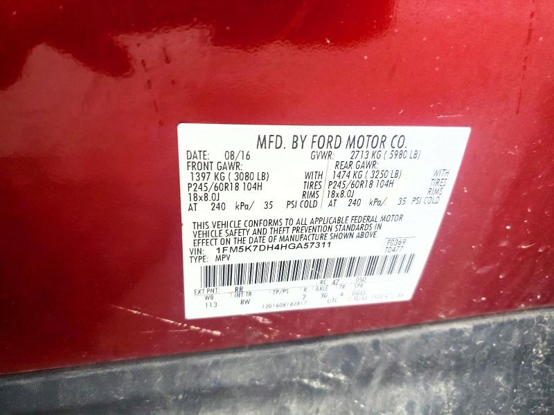 Продаж на аукціоні авто 2017 Ford Explorer, vin: 1FM5K7DH4HGA57311, номер лоту: 52262326