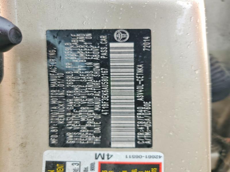 55151946 :رقم المزاد ، 4T1BF3EK6AU580167 vin ، 2010 Toyota Camry مزاد بيع