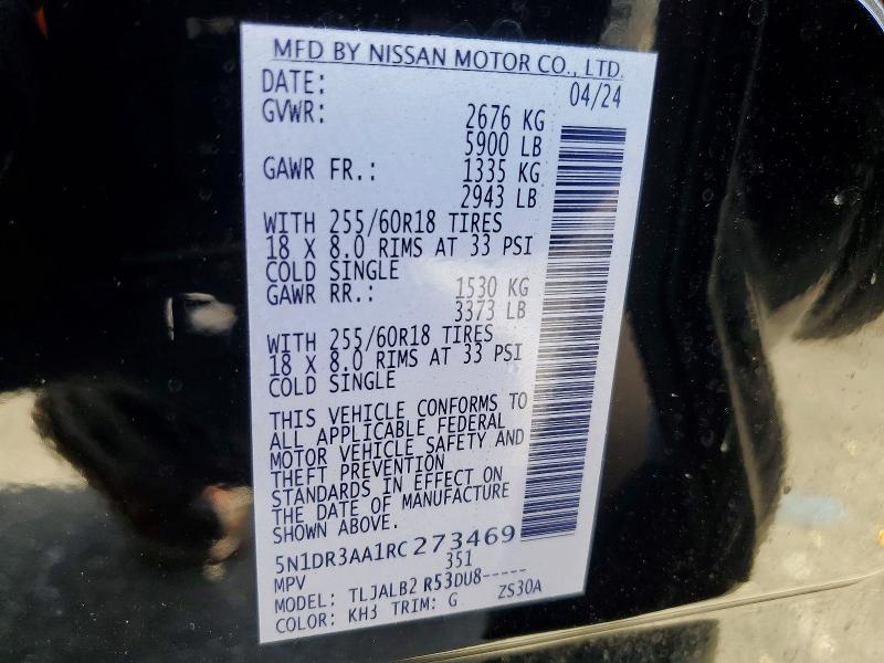 51922956 :رقم المزاد ، 5N1DR3AA1RC273469 vin ، 2024 Nissan Pathfinder مزاد بيع