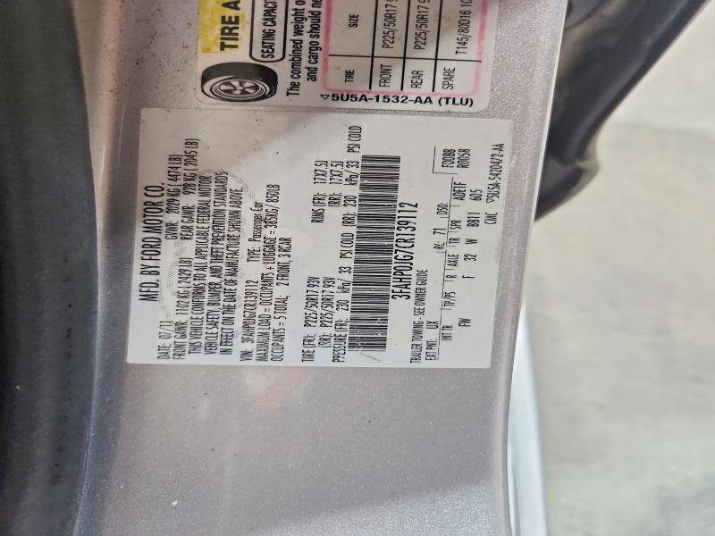 52500896 :رقم المزاد ، 3FAHP0JG7CR139112 vin ، 2012 Ford Fusion مزاد بيع