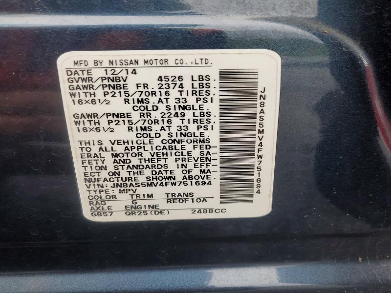2015 Nissan Rogue Select მანქანა იყიდება აუქციონზე, vin: JN8AS5MV4FW751694, აუქციონის ნომერი: 53557416