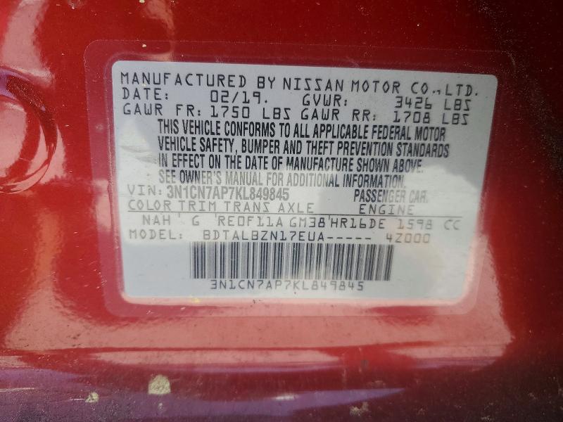 Продаж на аукціоні авто 2019 Nissan Versa, vin: 3N1CN7AP7KL849845, номер лоту: 53963996
