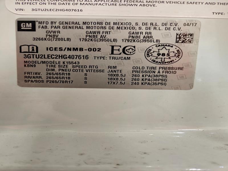 2017 Gmc Sierra მანქანა იყიდება აუქციონზე, vin: 3GTU2LEC2HG407616, აუქციონის ნომერი: 55130216