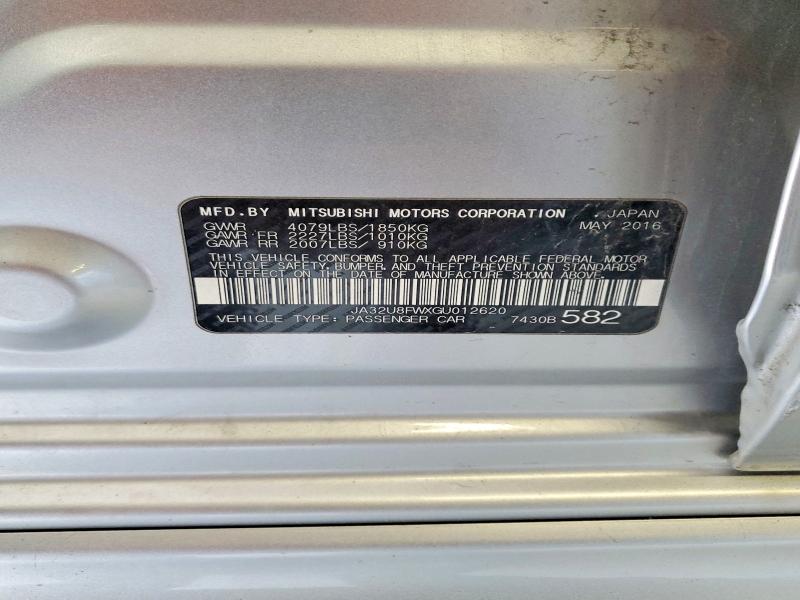 Aukcja sprzedaży 2016 Mitsubishi Lancer, vin: JA32U8FWXGU012620, numer aukcji: 53031586