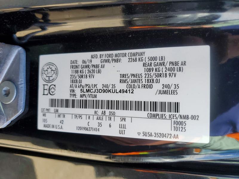 2019 Lincoln Mkc მანქანა იყიდება აუქციონზე, vin: 5LMCJ3D90KUL49412, აუქციონის ნომერი: 52477076