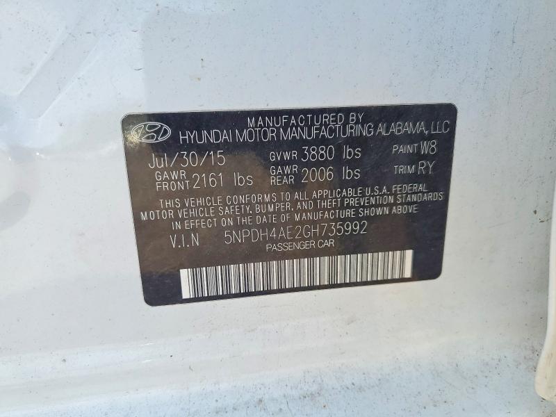 Aukcja sprzedaży 2016 Hyundai Elantra, vin: 5NPDH4AE2GH735992, numer aukcji: 52503386
