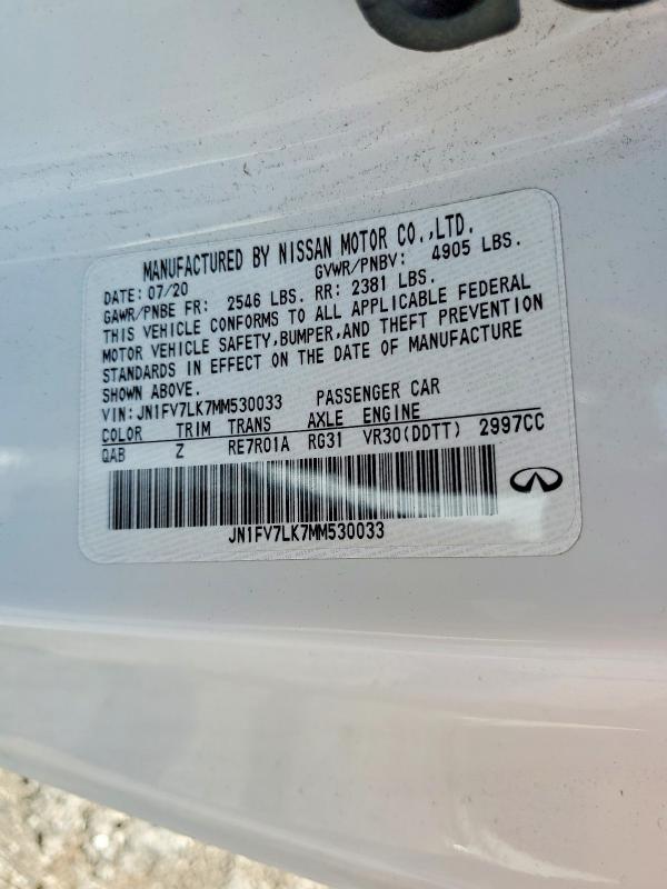 2021 Infiniti Q60 მანქანა იყიდება აუქციონზე, vin: JN1FV7LK7MM530033, აუქციონის ნომერი: 53432166