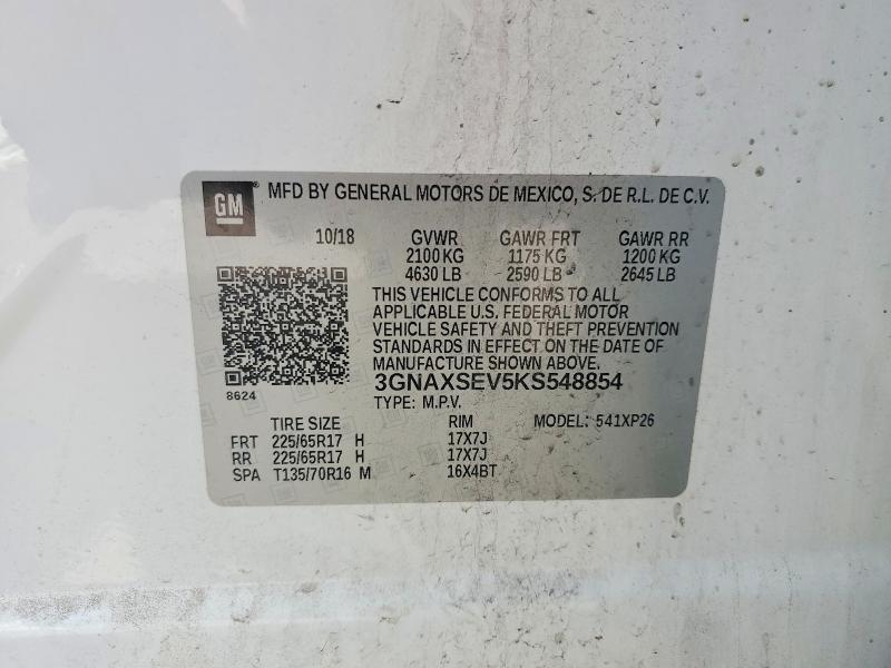Aukcja sprzedaży 2019 Chevrolet Equinox, vin: 3GNAXSEV5KS548854, numer aukcji: 52893496