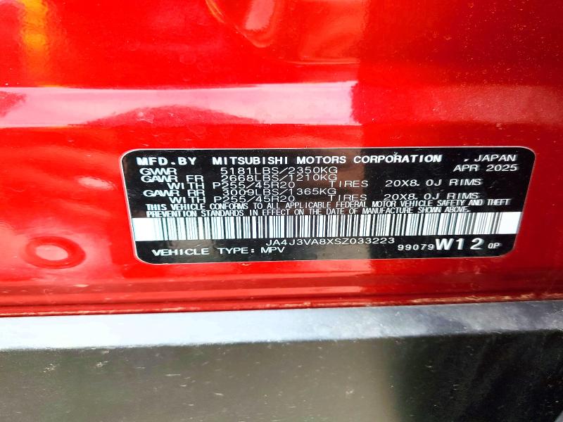 2025 Mitsubishi Outlander მანქანა იყიდება აუქციონზე, vin: JA4J3VA8XSZ033223, აუქციონის ნომერი: 54946596