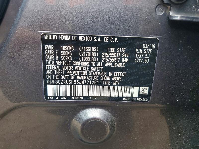 2018 Honda Hr-v მანქანა იყიდება აუქციონზე, vin: 3CZRU6H55JM721261, აუქციონის ნომერი: 54713306