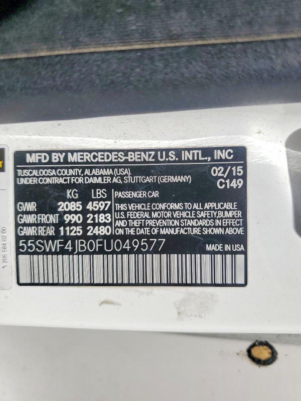 Продажа на аукционе авто 2015 Mercedes-benz C, vin: 55SWF4JB0FU049577, номер лота: 54120366