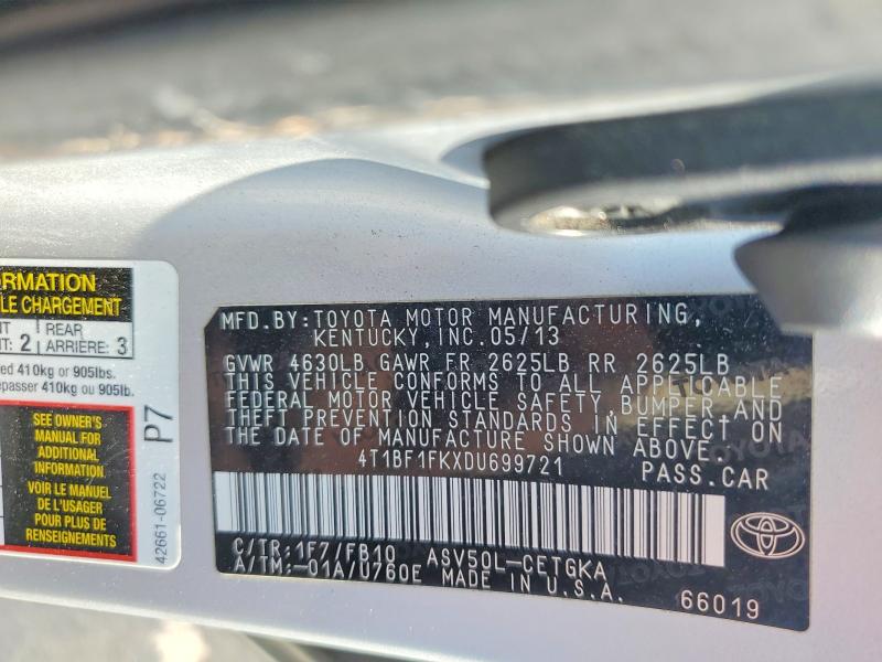 Aukcja sprzedaży 2013 Toyota Camry, vin: 4T1BF1FKXDU699721, numer aukcji: 52241976