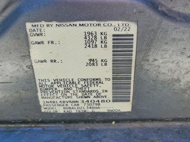 Aukcja sprzedaży 2022 Nissan Altima, vin: 1N4BL4BV6NN340480, numer aukcji: 54981946