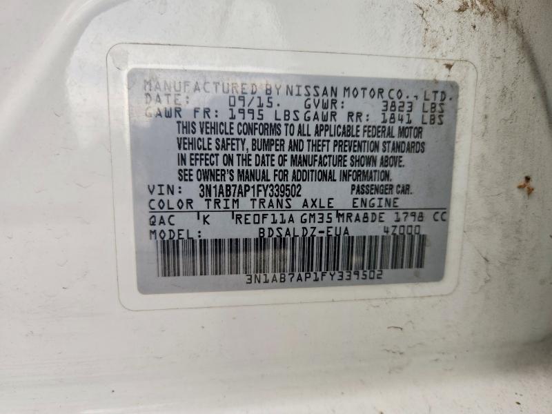 Продажа на аукционе авто 2015 Nissan Sentra, vin: 3N1AB7AP1FY339502, номер лота: 52226826