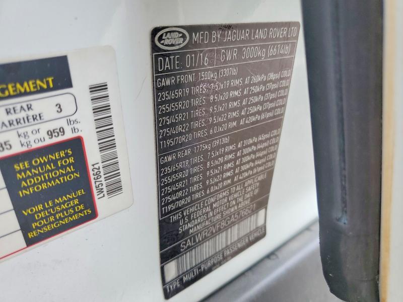 Продажа на аукционе авто 2016 Land Rover Range Rover Sport, vin: SALWR2VF8GA576621, номер лота: 55552086