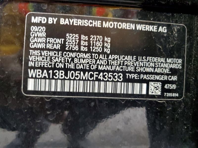 Aukcja sprzedaży 2021 Bmw 530, vin: WBA13BJ05MCF43533, numer aukcji: 51549706