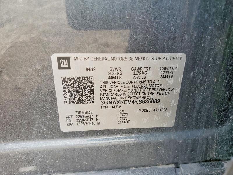 2019 Chevrolet Equinox მანქანა იყიდება აუქციონზე, vin: 3GNAXKEV4KS636889, აუქციონის ნომერი: 52752036