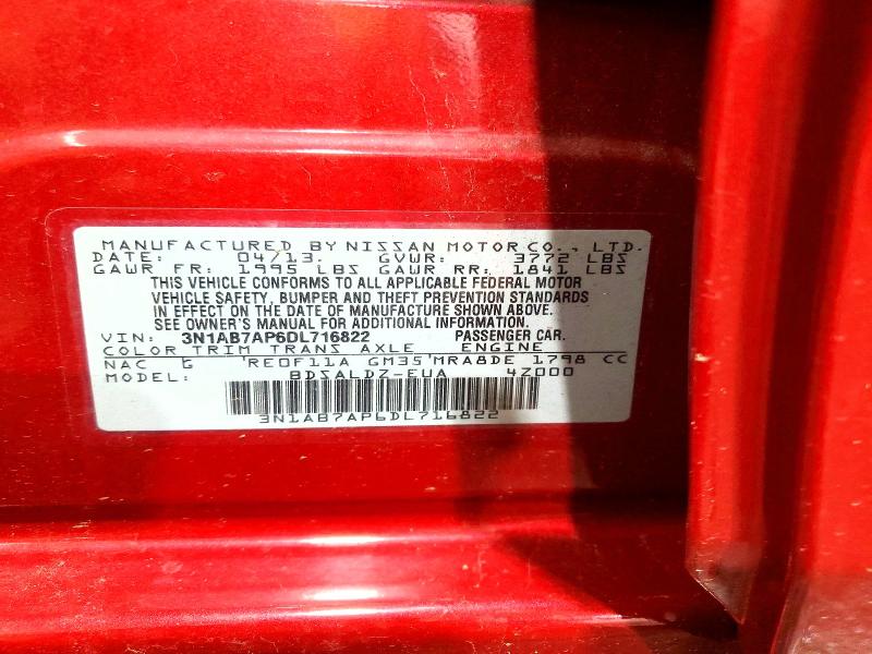 2013 Nissan Sentra მანქანა იყიდება აუქციონზე, vin: 3N1AB7AP6DL716822, აუქციონის ნომერი: 54269416