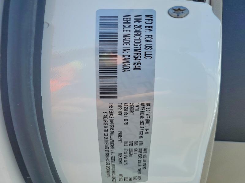53412366 :رقم المزاد ، 2C4RC1DG7MR541540 vin ، 2021 Chrysler Voyager مزاد بيع