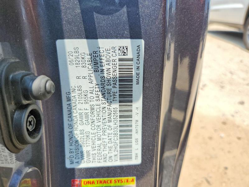 Продажа на аукционе авто 2020 Honda Civic, vin: 2HGFC3B33LH352565, номер лота: 53980886