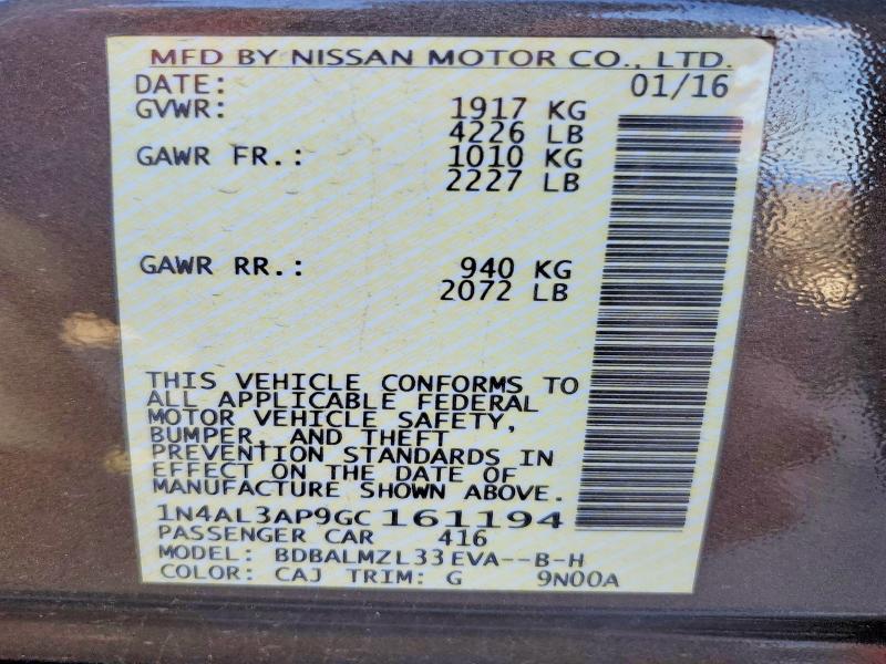 Продаж на аукціоні авто 2016 Nissan Altima, vin: 1N4AL3AP9GC161194, номер лоту: 52227146