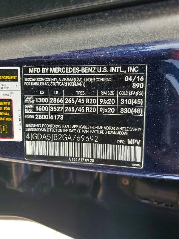 Продажа на аукционе авто 2016 Mercedes-benz Gle, vin: 4JGDA5JB2GA769692, номер лота: 52949906