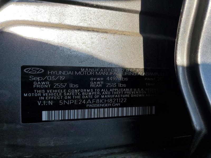 2019 Hyundai Sonata მანქანა იყიდება აუქციონზე, vin: 5NPE24AF8KH821122, აუქციონის ნომერი: 52162636
