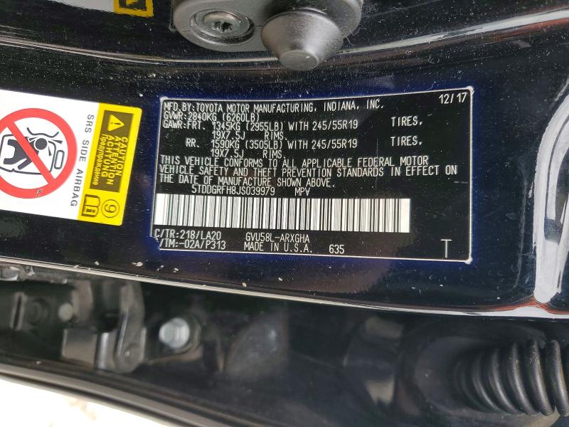 51980936 :رقم المزاد ، 5TDDGRFH8JS039979 vin ، 2018 Toyota Highlander Hybrid مزاد بيع