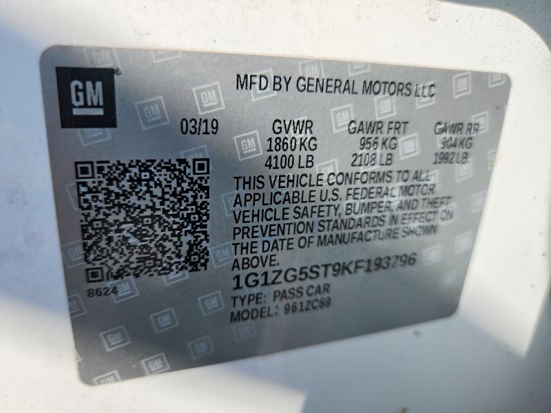 Продажа на аукционе авто 2019 Chevrolet Malibu, vin: 1G1ZG5ST9KF193796, номер лота: 53809066