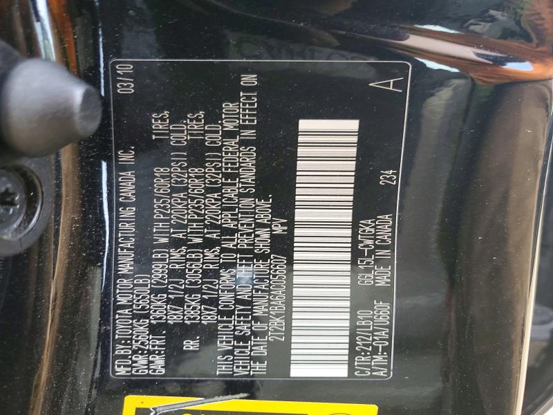 2010 Lexus Rx მანქანა იყიდება აუქციონზე, vin: 2T2BK1BA6AC056607, აუქციონის ნომერი: 53048686