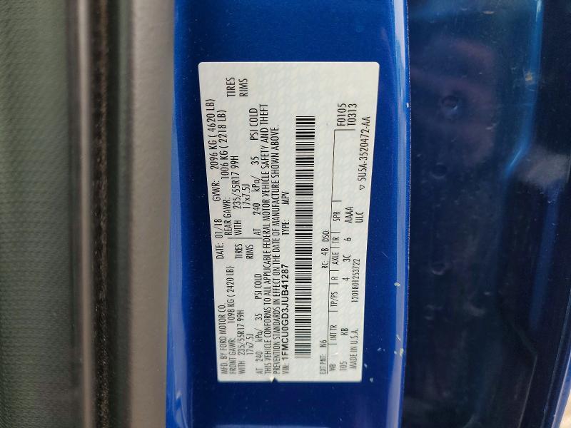 2018 Ford Escape მანქანა იყიდება აუქციონზე, vin: 1FMCU0GD3JUB41287, აუქციონის ნომერი: 52361506